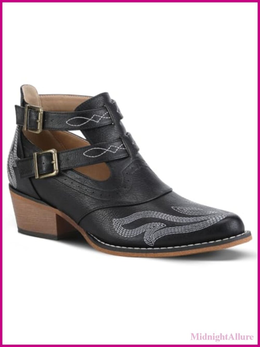 Western Ankle Cowboy Boots Women Faux Leather Snip Toe Booties